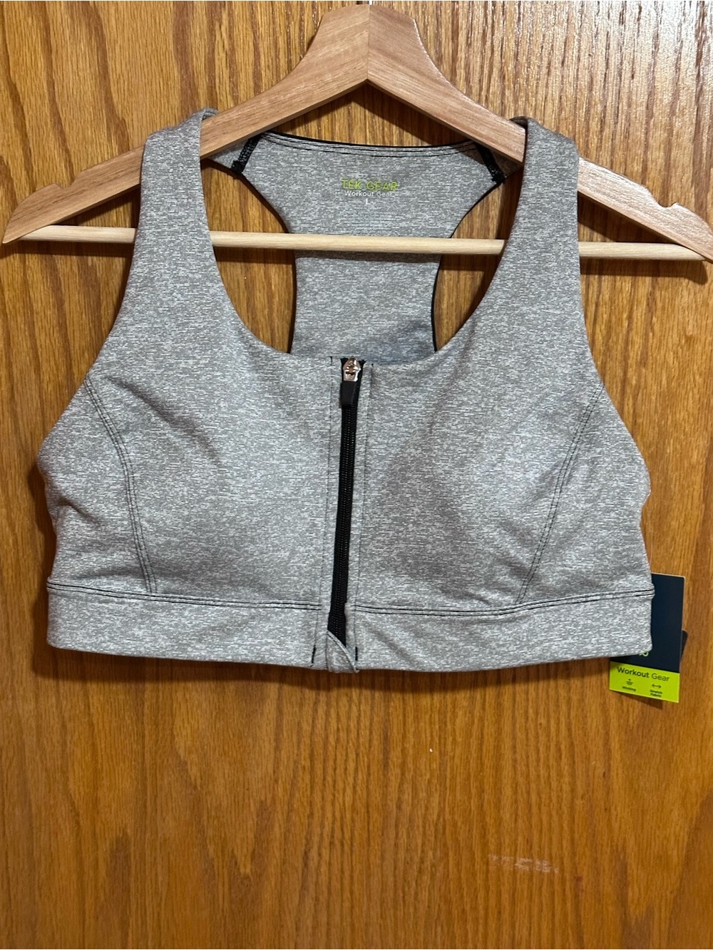 tek gear NWT sz large  Front-Zip Heather Grey Racerback Sports Bra